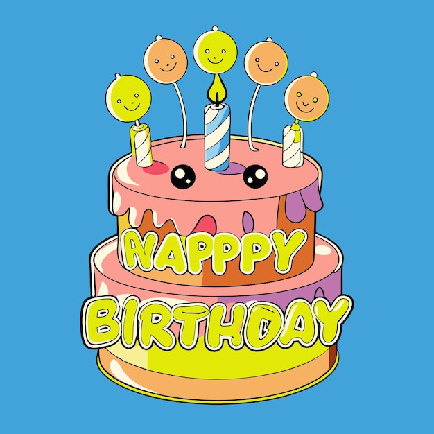 Vector a colorful birthday cake with candles and a cheerful message