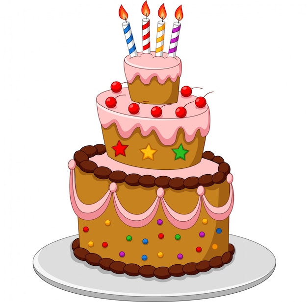 Colorful Birthday cake with candles isolated on white background