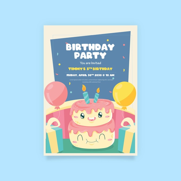 Colorful Birthday Party Invitation Poster with different characters illustrated Premium Vector