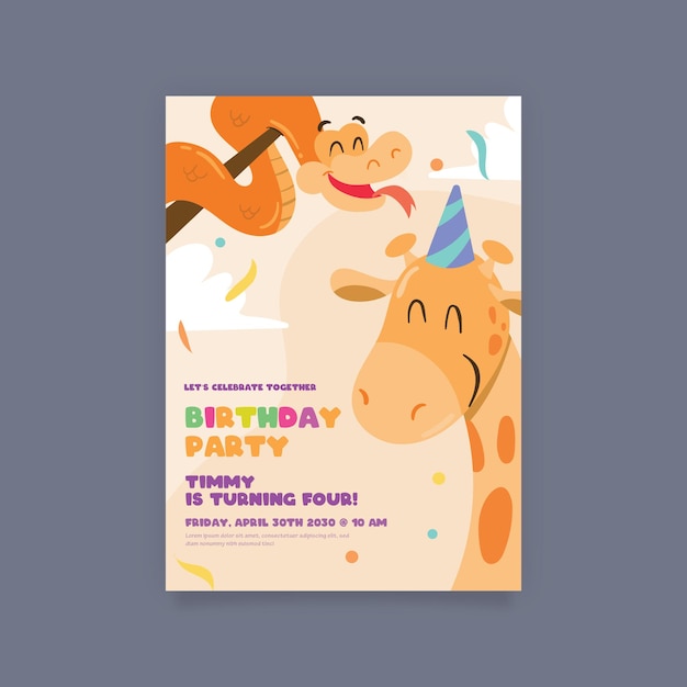 Colorful Birthday Party Invitation Poster with different characters illustrated Premium Vector