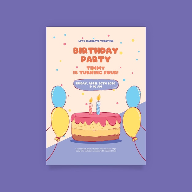 Colorful Birthday Party Invitation Poster with different characters illustrated Premium Vector