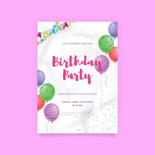 Colorful Birthday Party Invitation Poster with different characters illustrated Premium Vector