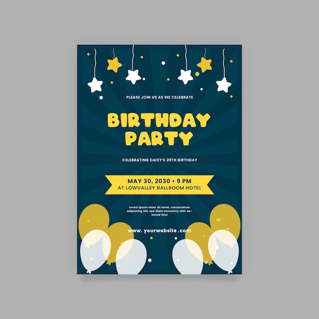 Colorful Birthday Party Invitation Poster with different characters illustrated Premium Vector