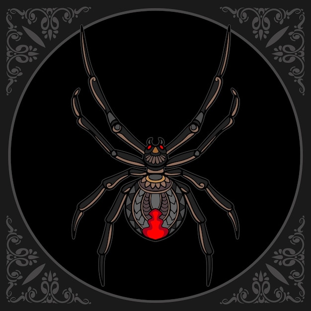 Colorful black widow spider zentangle arts isolated on black background