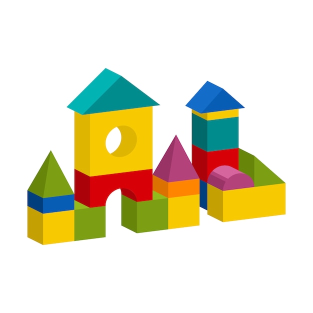 Colorful blocks toy building tower, castle, house