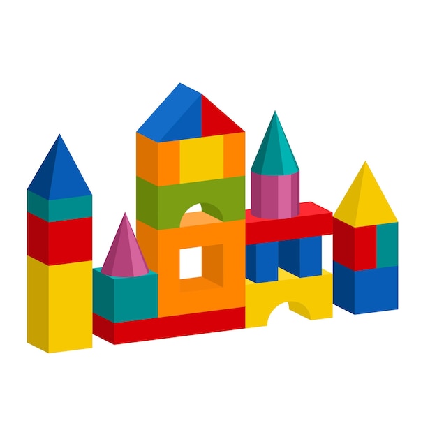 Colorful blocks toy building tower castle house