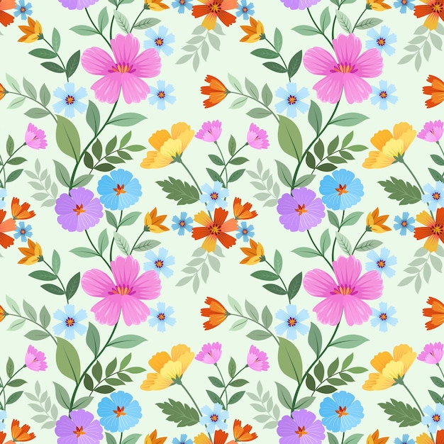 Colorful blooming flowers on yellow color background seamless pattern for fabric textile wallpaper