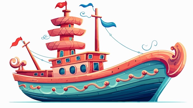 Colorful Boat Cartoon Illustration with Sea and Anchor for Creative Designs