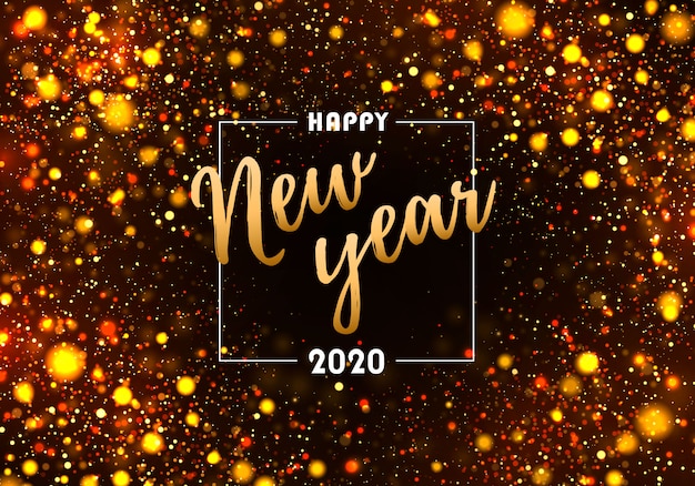 Colorful bokeh sparkle with golden lights. New year 2020.