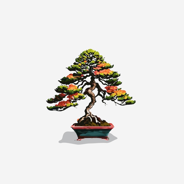 Colorful Bonsai Tree Vector Illustration