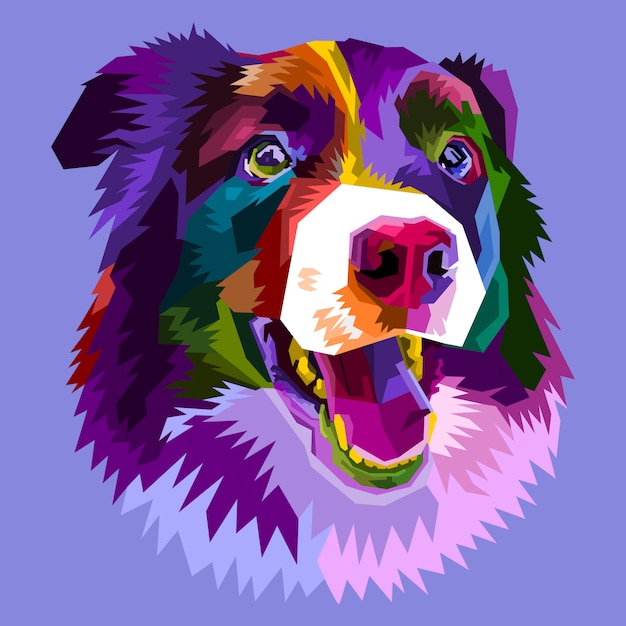 Colorful border collie dog isolated on pop art style.  illustration.