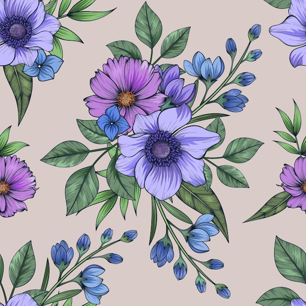 Colorful botanical seamless floral pattern