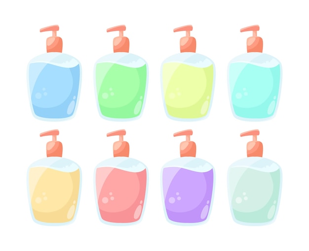 Colorful bottles of liquid soap vector illustrations set