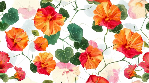 Vector colorful bougainvillea nasturtium seamless pattern