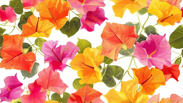 Vector colorful bougainvillea nasturtium seamless pattern