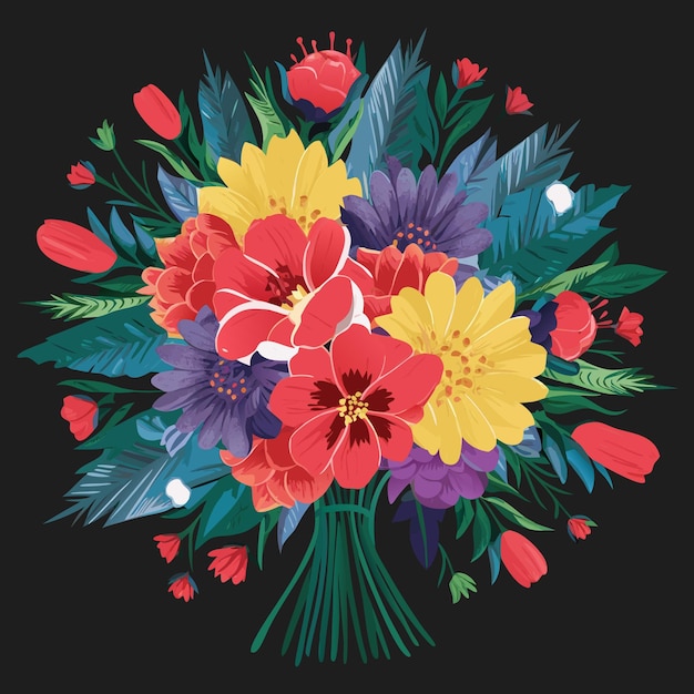 Vector a colorful bouquet of flowers with the word quot hibiscus quot on the bottom