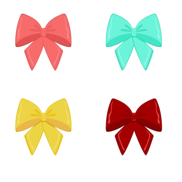 Colorful bows set in cartoon style. Vector illustration.