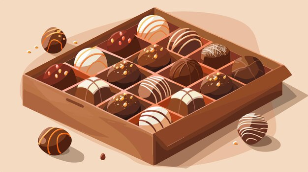 Vector colorful box of sweet chocolate candies on vibrant background