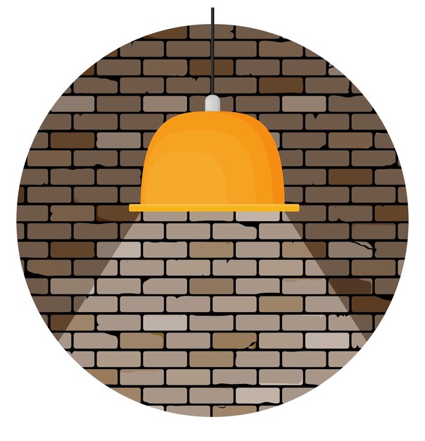 Vector colorful brick wall illuminated by hanging lamp flat vector