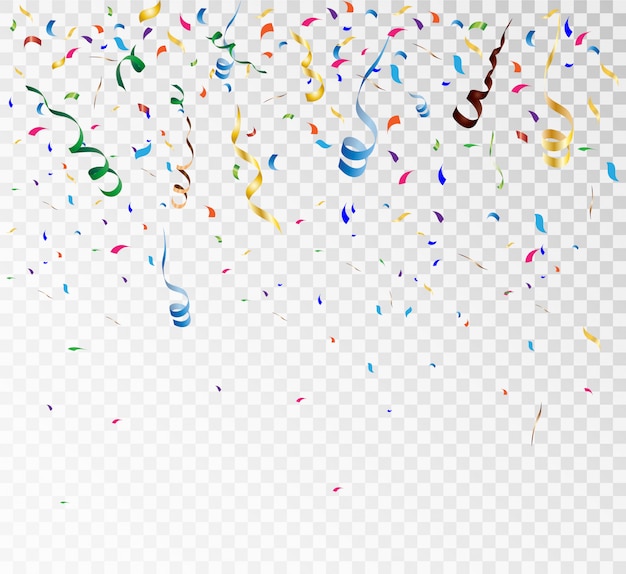 Colorful bright confetti, on a transparent background. Festive illustration.