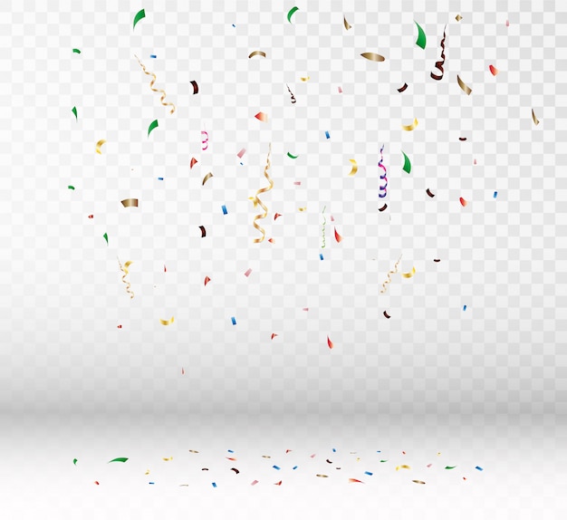 Colorful bright confetti, on a transparent background. Festive illustration.