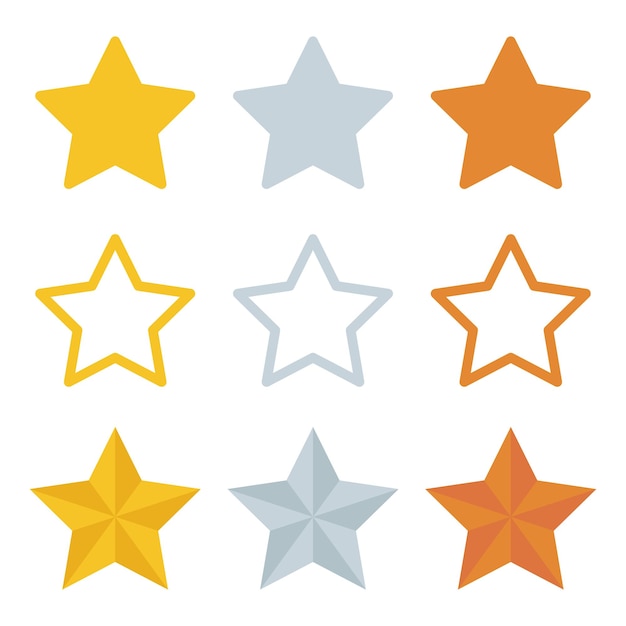 Colorful bronze silver and gold star icons