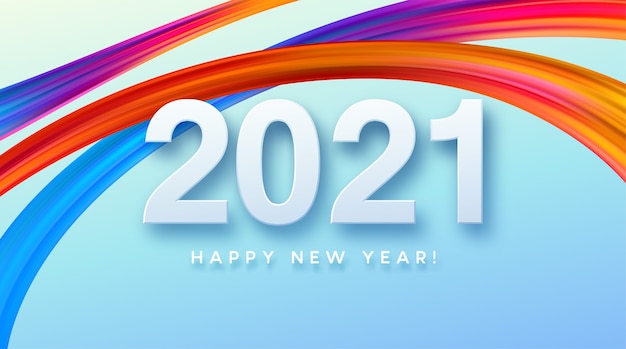 Colorful Brushstroke paint lettering calligraphy of Happy New Year background. 