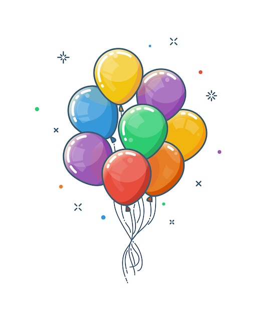 Colorful bunch of glossy balloons isolated