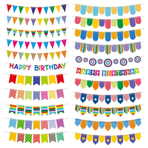 Colorful bunting flags and garlands. Birthday party  decoration