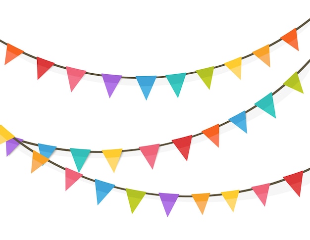 Colorful bunting and garland set Birthday decoration elements flags