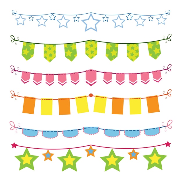 Colorful bunting and garland set isolated on white.