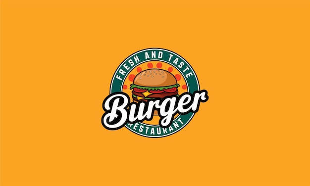 Colorful burger logo with text Fresh and Taste in circle