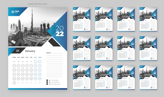 Colorful business calendar template 2022 year