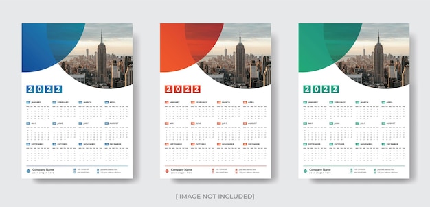 Colorful business one page wall calendar design template  for 2022