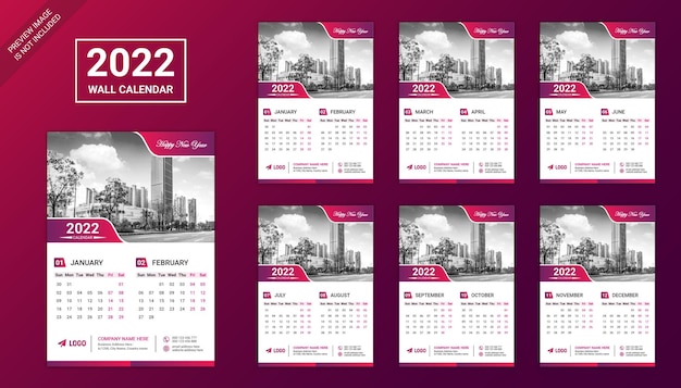 Colorful business six pages wall calendar 2022 design template