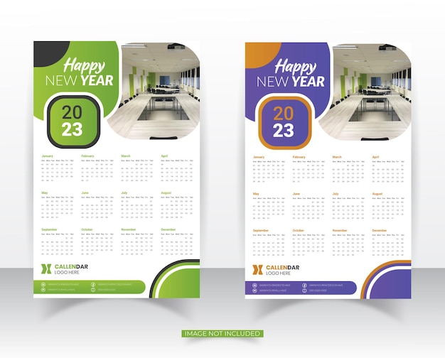 Colorful business wall calendar 2023 template design Free Vector