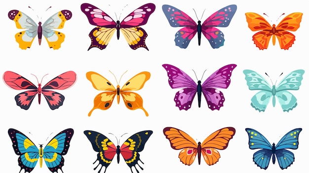 Vector colorful butterfly icon set cartoon elegant butterflies collection