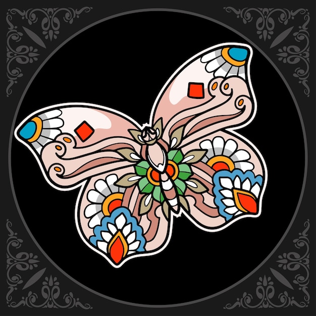 Colorful butterfly mandala arts isolated on black background