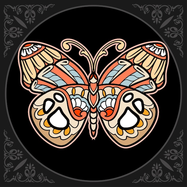 Colorful butterfly mandala arts isolated on black background