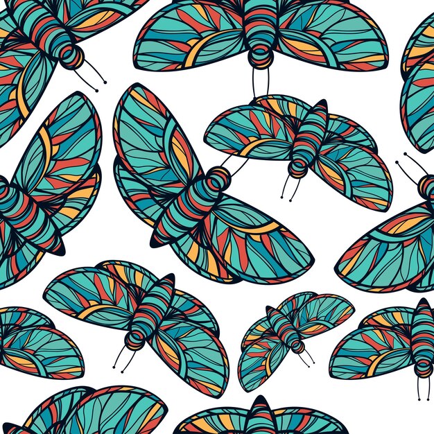 Colorful butterfly seamless doodle style vector colored background