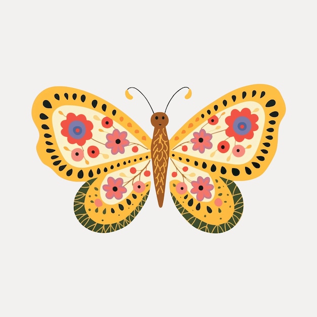 Colorful butterfly with floral patterns