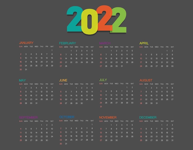 Colorful calendar 2022