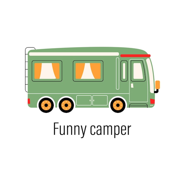 Colorful camper. Entertainment car. Mobile home for out-of-town recreation and outdoor recreation.