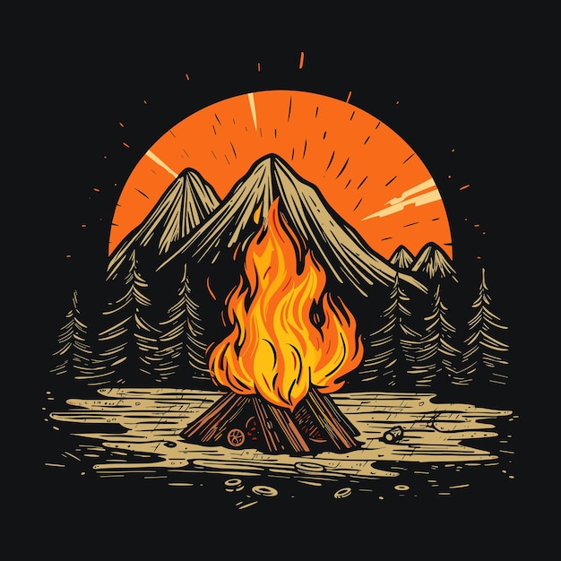 A colorful camping silhouette style illustrations for tshirt design