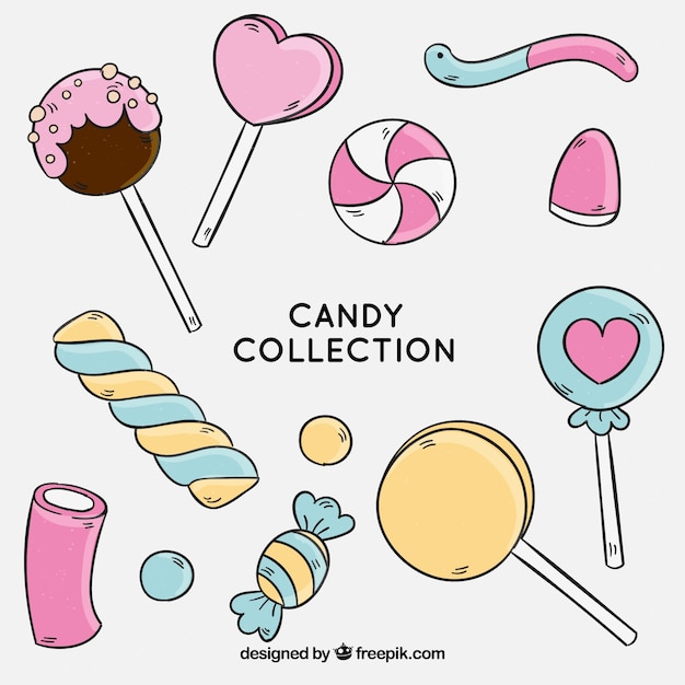 Colorful candies collection in hand drawn style