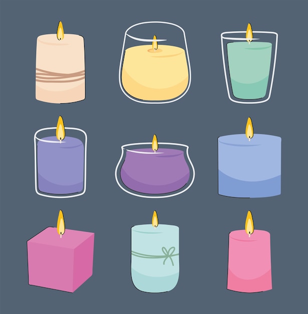 Colorful candles icon set