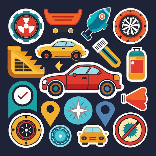 Colorful car icons set