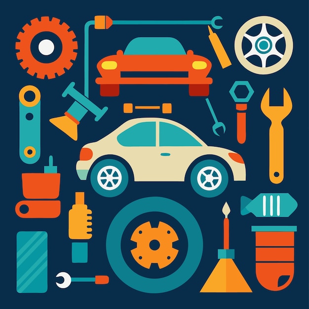 Colorful car service and repair icons illustration