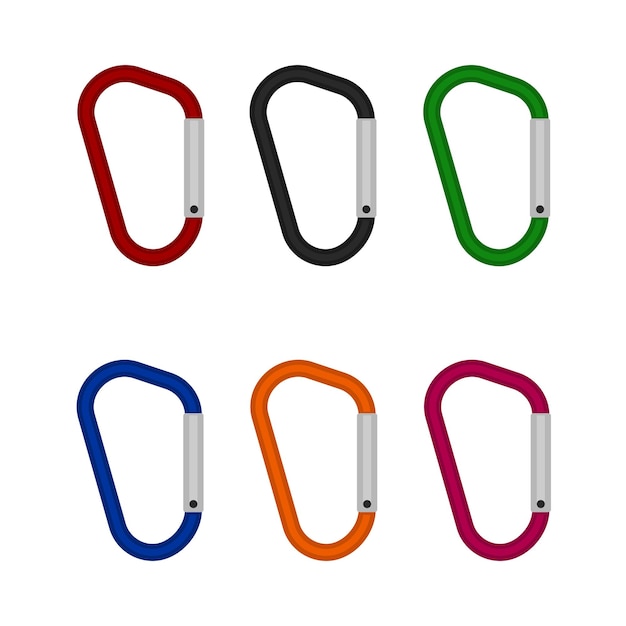 Colorful Carabiner set icon isolated on white background