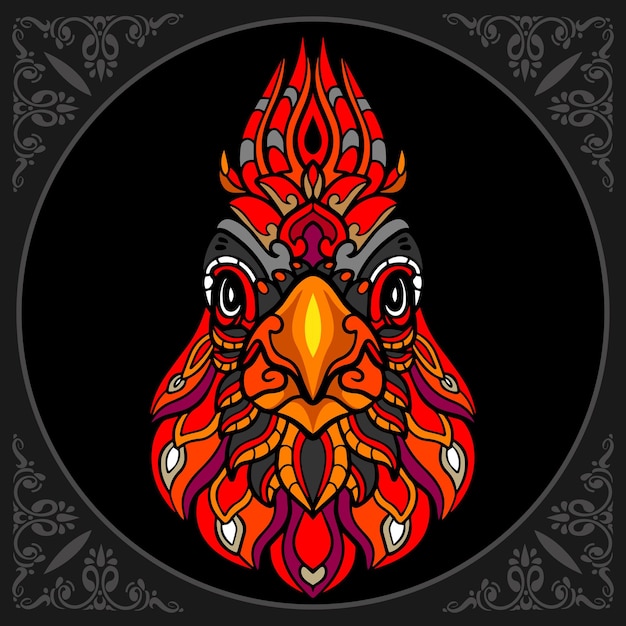 Colorful cardinal bird zentangle arts isolated on black background